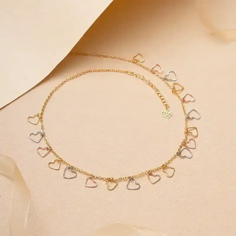 Triple Tone Silver, Rose Gold and Gold Light Weight Necklace