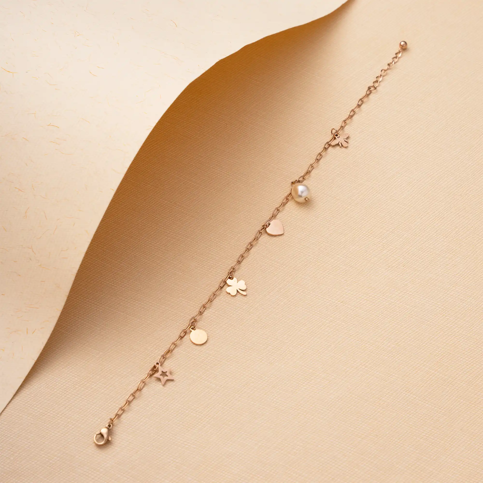 Rose Gold-Plated Hook Closing Contemporary Design Bracelet