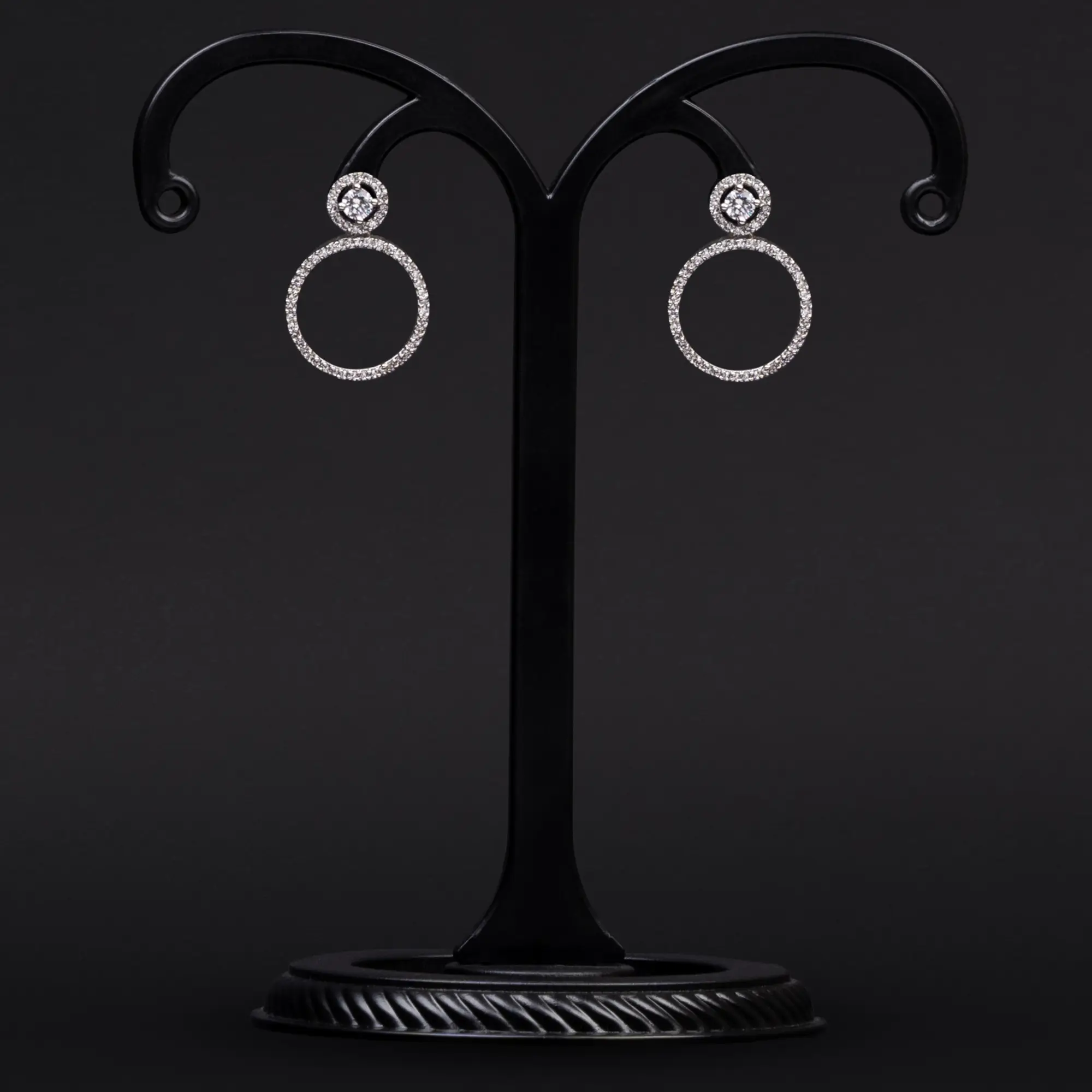 Rhodium-Plated Round White Stone and American Diamond Studded Earrings