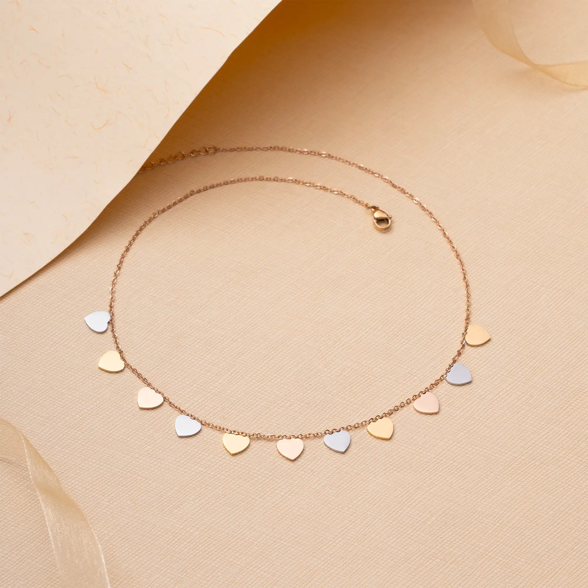 Triple Tone Silver, Rose Gold and Gold Light Weight Necklace