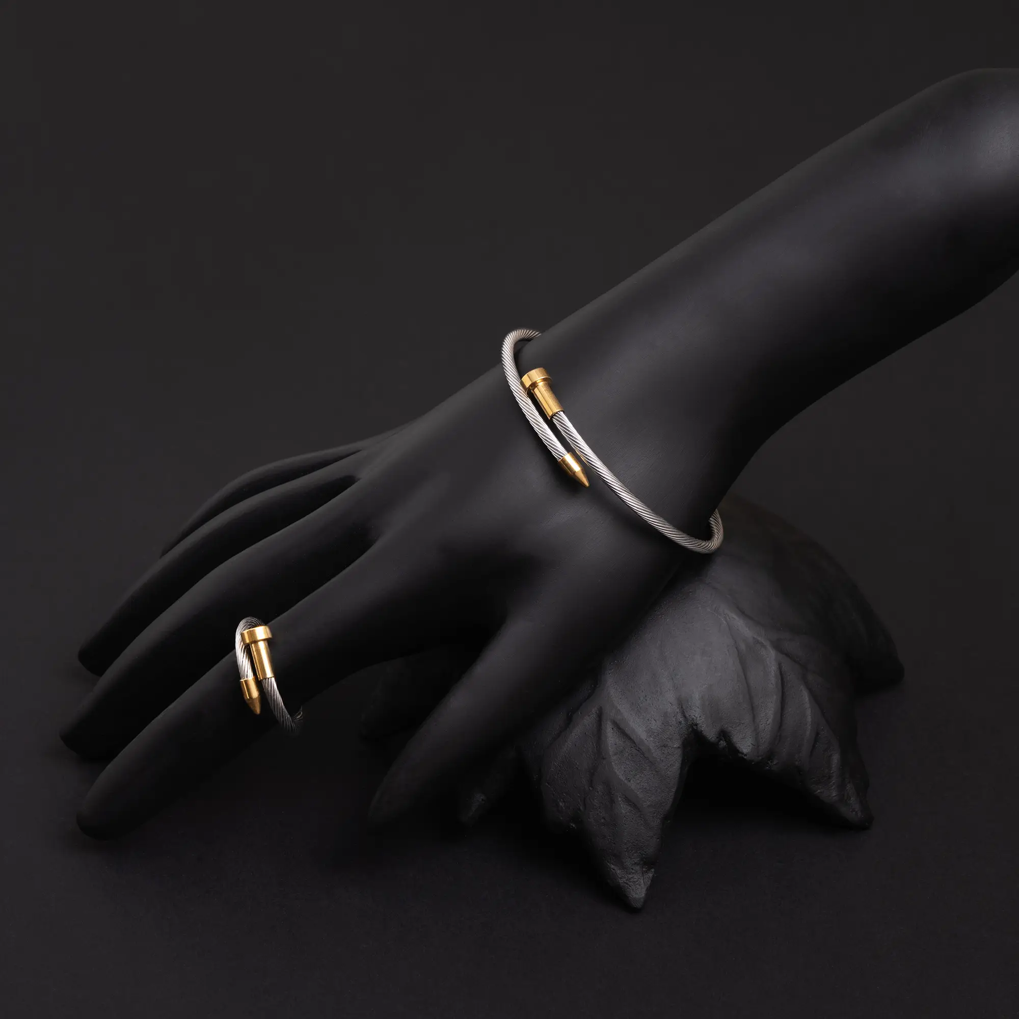 Gold and Rhodium-Plated Twist and Turn Bracelet and Ring