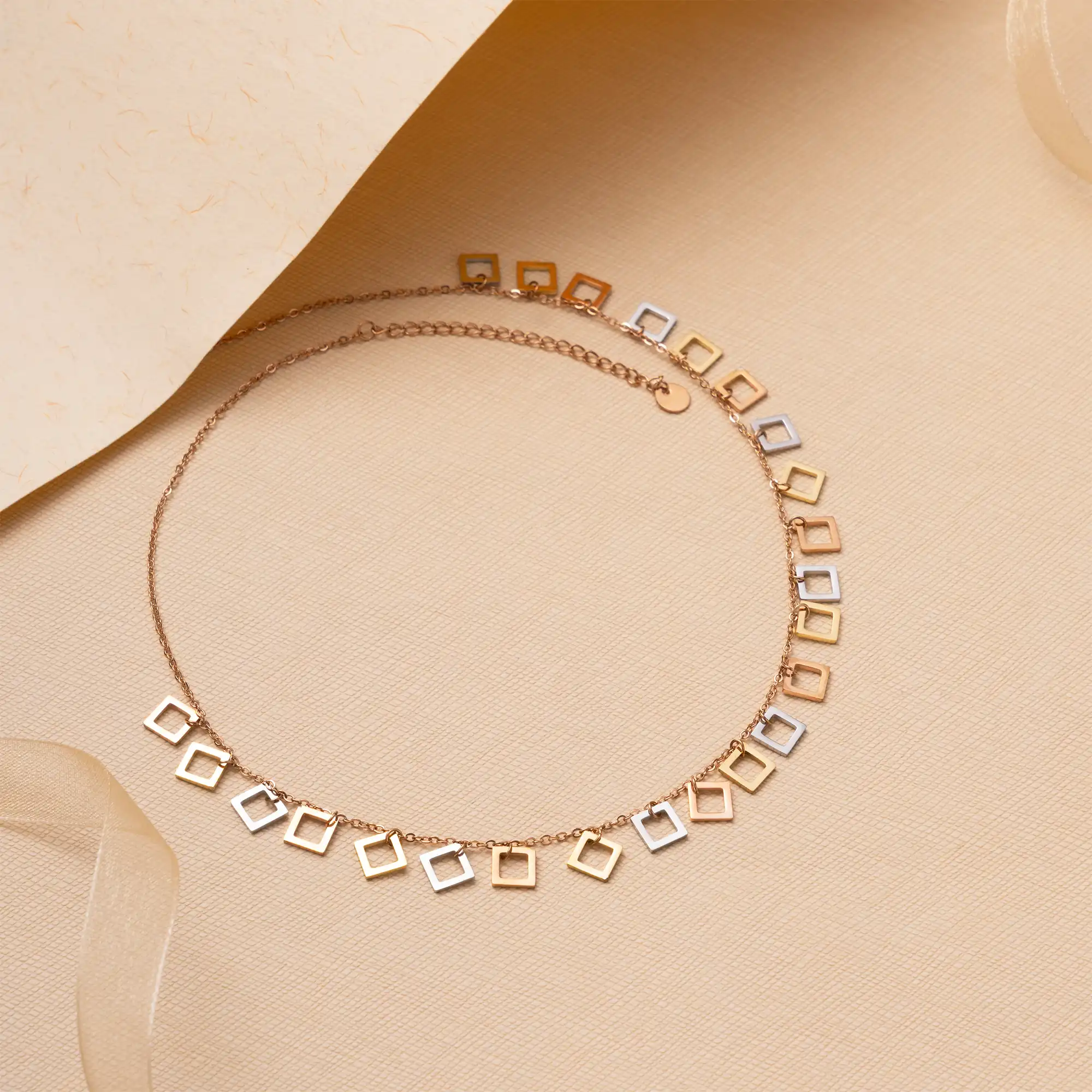 Triple Tone Silver, Rose Gold and Gold Light Weight Necklace