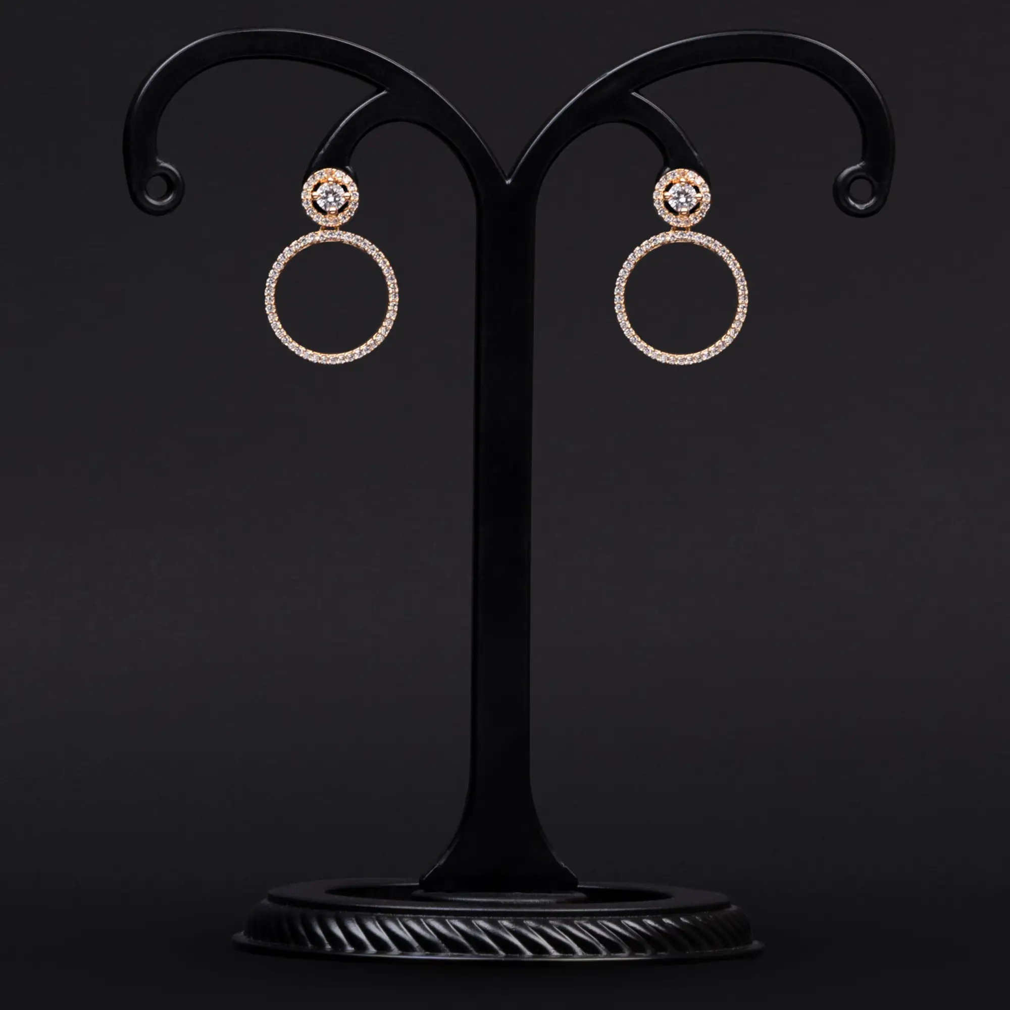 Round White Stone - American Diamond Studded Earrings with Rose Gold-Plating