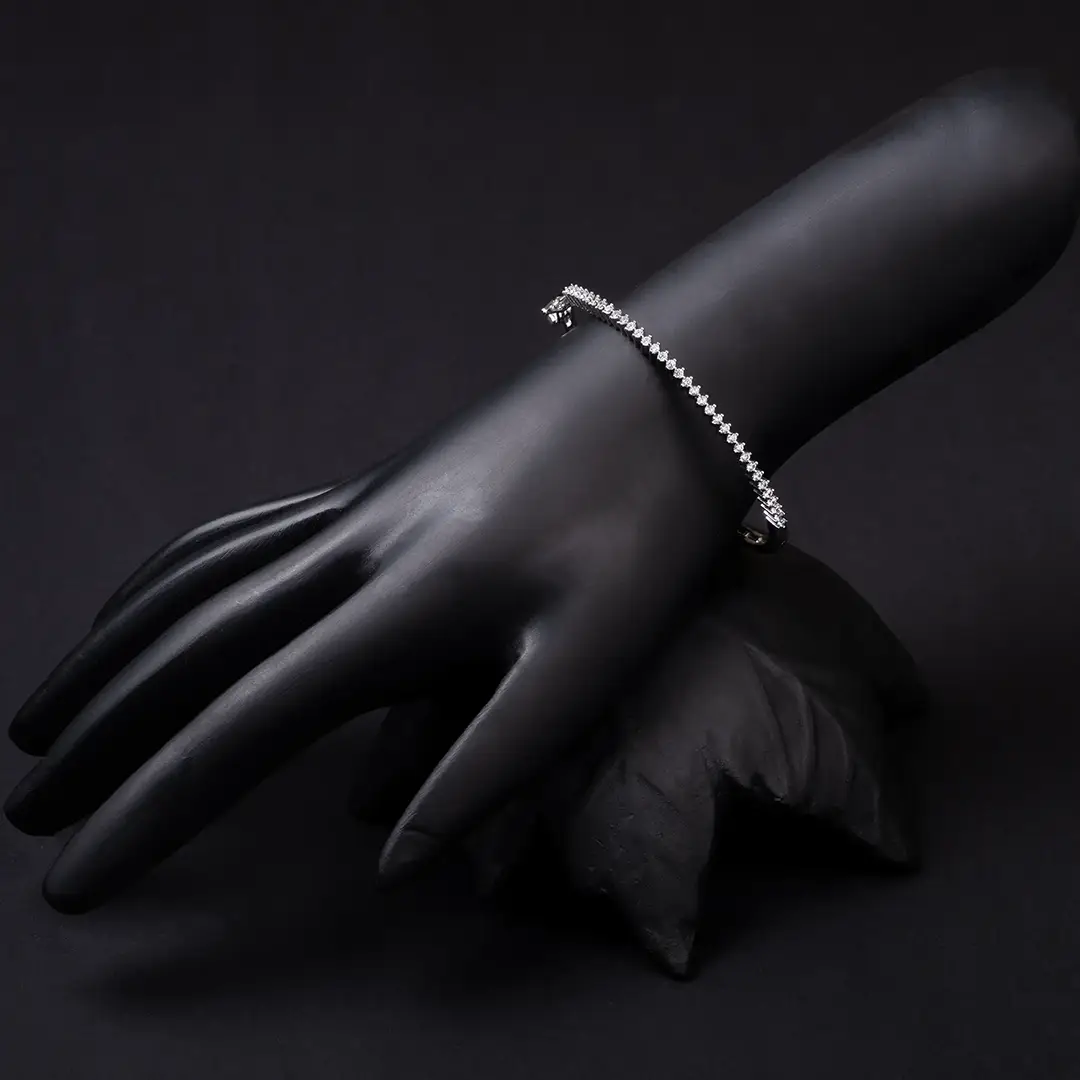 Single Line adorned with American Diamond Bracelet in Rhodium-Plating